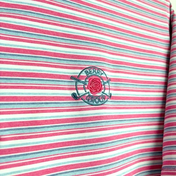 Peter Millar Summer Comfort Golf Polo Men Sz L Blue White Pink Stripe Preppy EUC - Picture 6 of 15